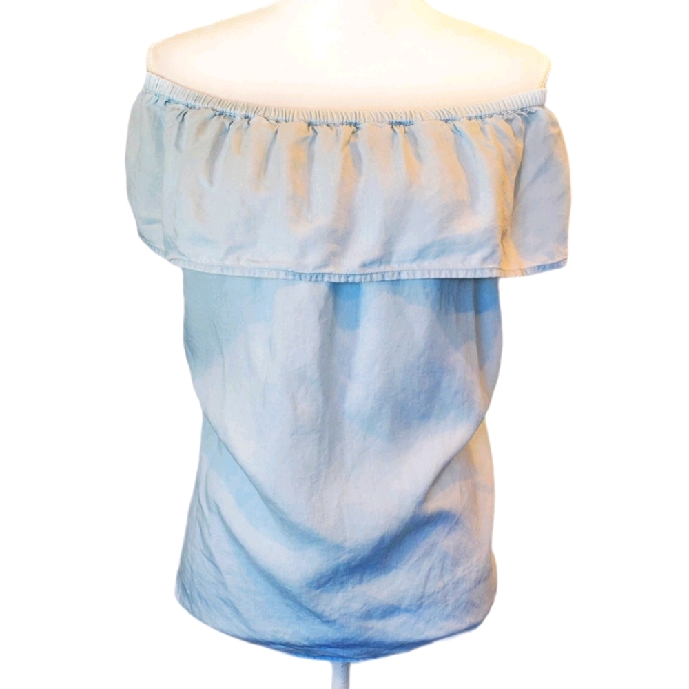 Old Navy Light Blue Ruffled Off The Shoulder Top